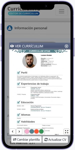 Mockup app CurrículumYa en celular