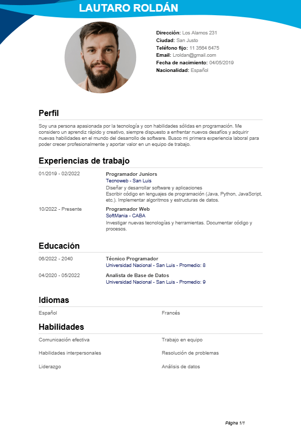 Ejemplo de un primer currículum